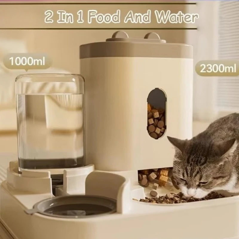 Automatic Pet Feeder and Water Dispenser 2in1 Raised Food Bowl with Water Fountain