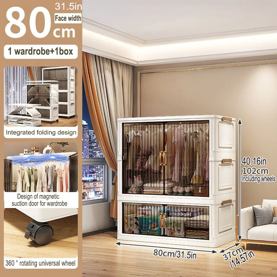 70-80cm Multifunction Folding Storage Cabinet | Dustproof Foldable Wardrobe & Closet Organiser | Heavy-Duty Household Sundries Locker Storage Box