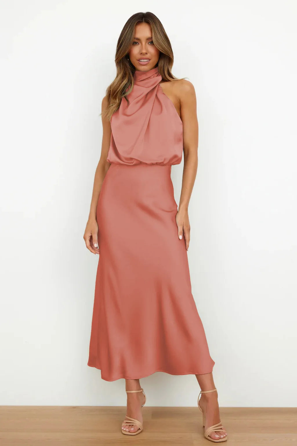 Summer High-End Silk Satin Sleeveless Long Dress Women Fashion Elegant Celebrity Dresses Evening Dress Party Clothes Ladies