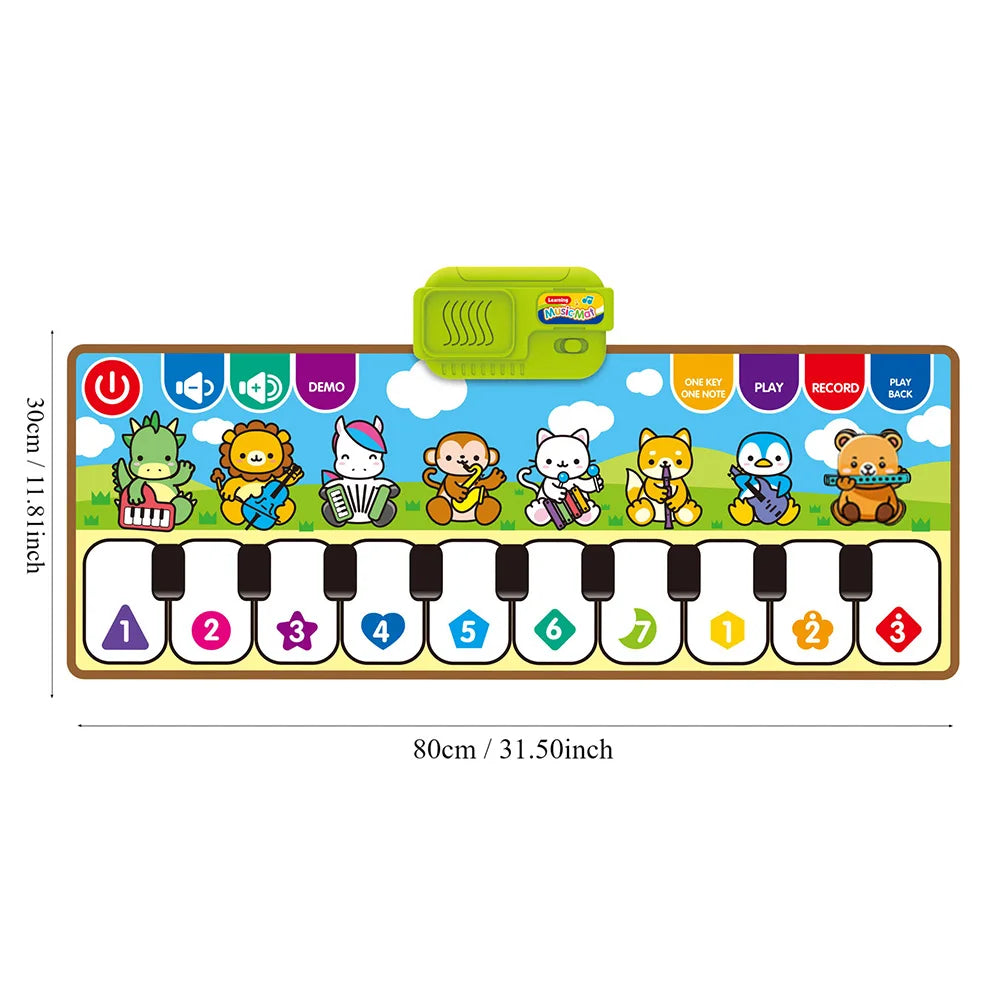 Piano Music Fitness Mat for Baby Girls and Boys Aged 1-6, Animal Keyboard Cognitive Music Early Educational Toy, Birthday Gift