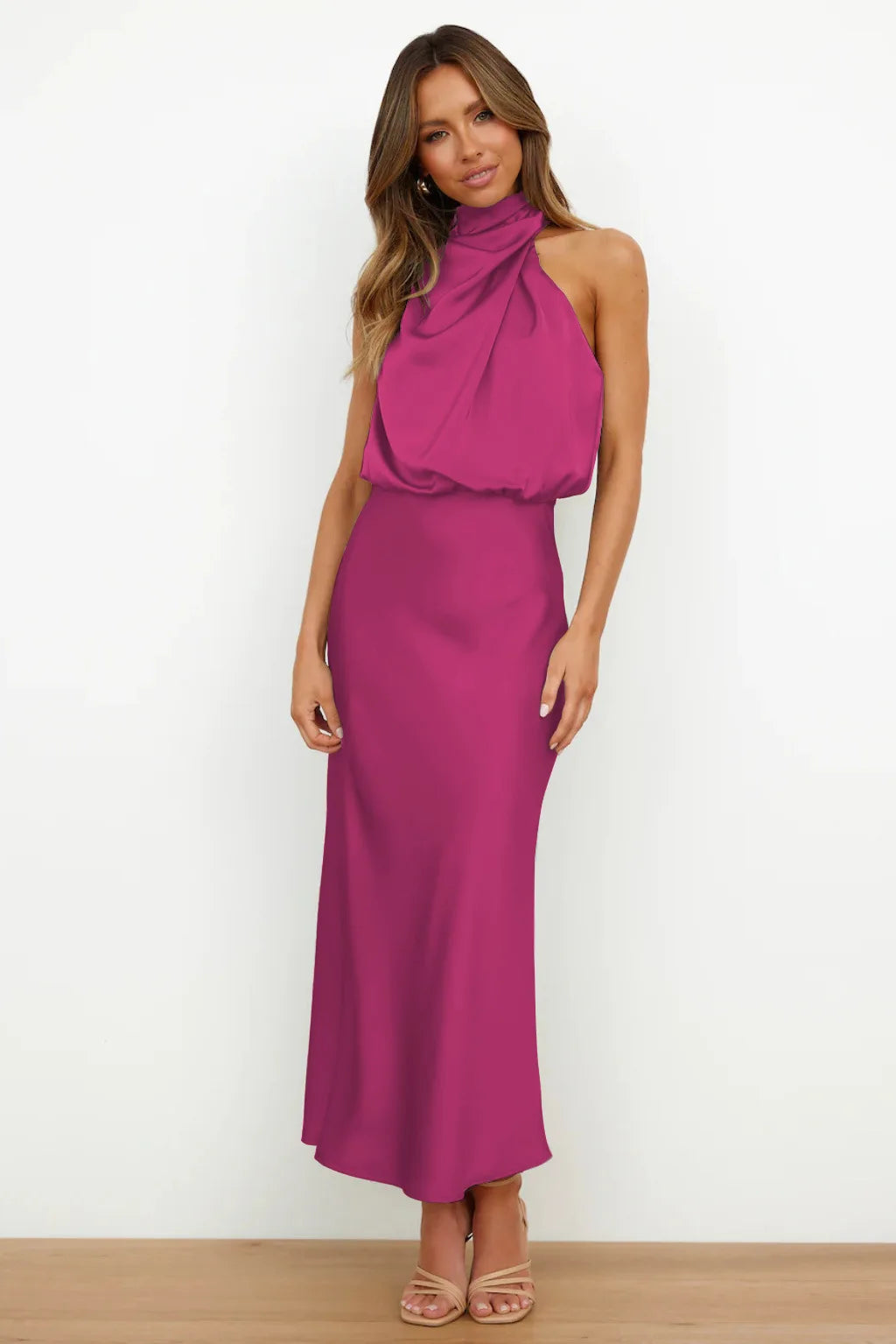 Summer High-End Silk Satin Sleeveless Long Dress Women Fashion Elegant Celebrity Dresses Evening Dress Party Clothes Ladies