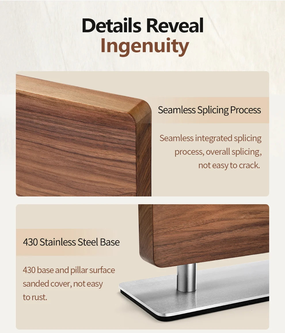 XINZUO Walnut Solid Wood+430 Stainless Steel Wood Knife Stand Kitchen Supplies Magnetic Double-sided Suction Knife Holder Tool
