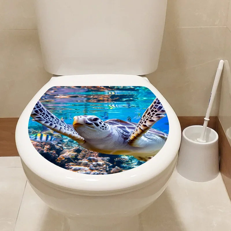 1pc DIY Undersea Animal Pattern Bathroom Decor 3D Toilet Seat Sticker PVC Art Wallpaper Removable Bathroom Decals Toilet Sticker