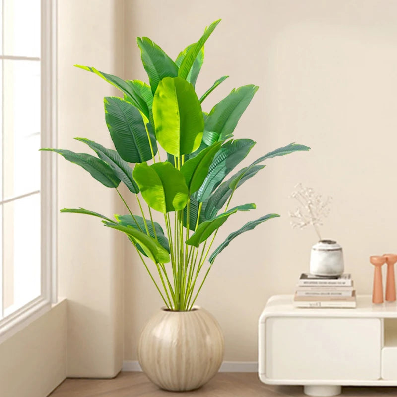 Artificial Tropical Palm Tree – Large Real Touch Fake Banana Plant & Monstera Leaves Décor