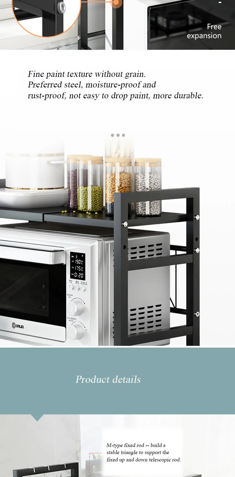Retractable Multi-Functional Kitchen Rack Table Microwave Stove Rack Stove Cabinet Storage Rack Rice Cooker Storage Rack