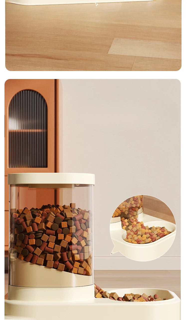 2 in 1 Automatic Pet Feeder Water Fountain Cat Dog Food Bowl with Circulating Flow Anti-Slip Splash Proof Slow Feeding Dish