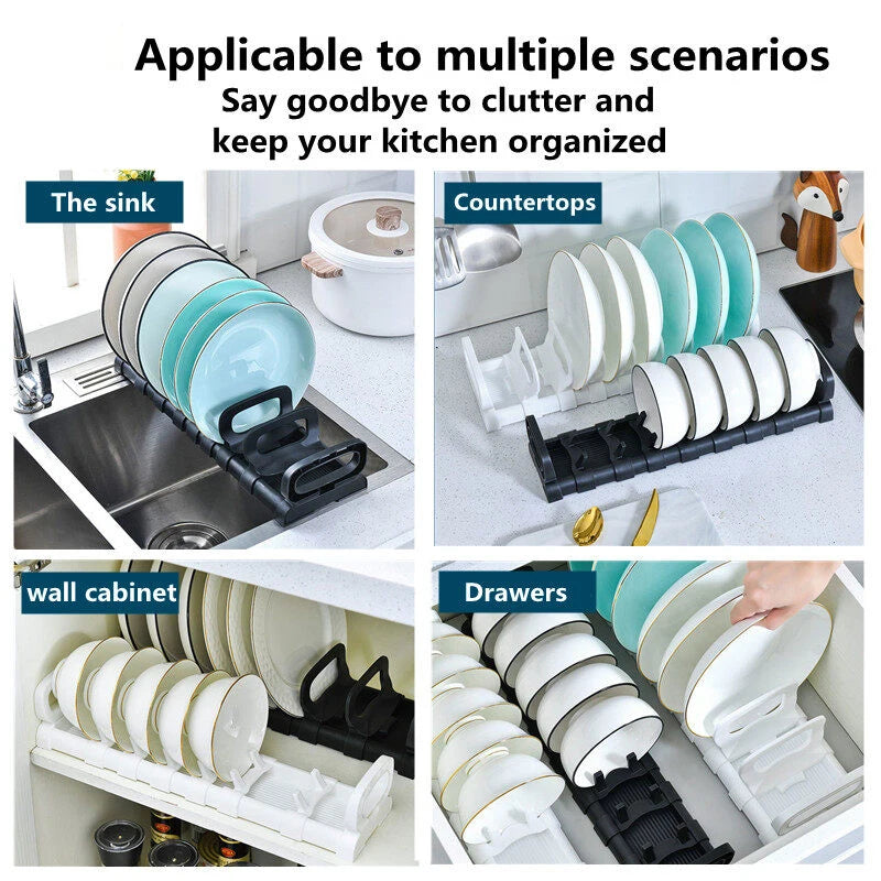 Retractable Drawer Bowls Plate Storage Holder Shelves Countertop Sink Supplies Shelf Kitchen Under Cabinet Adjustable Dish Rack