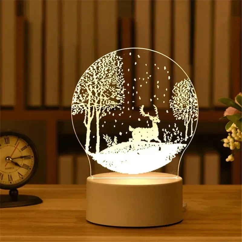 Creative 3D Acrylic Night Light USB Operated Bedroom Bedside LED Table Lamp Ornaments Christmas Holiday Birthday Event Gift