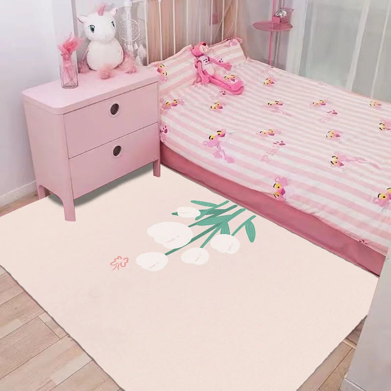 Pink Flower Print Bedroom Carpet