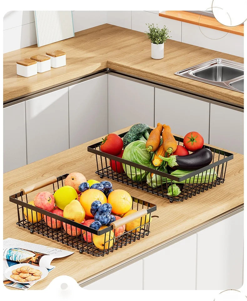 33*29cm deteachable fruit vegetable kitchen storage organisation racks holders double-layer trays wood hand SS home display