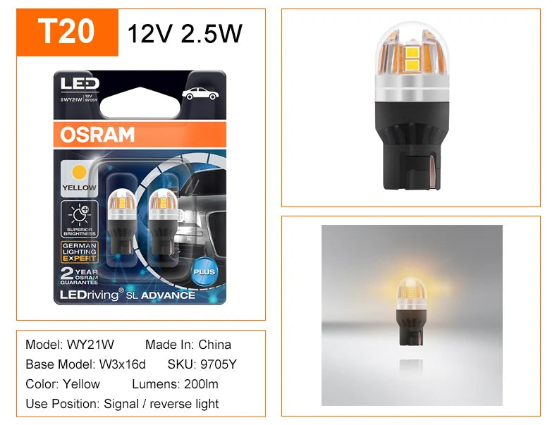OSRAM Upgrade LED T20 W21W WY21W W21/5W Turn Signal Light 7440 7443 LEDriving SL Advance LED Car Reverse Lamp Brake Stop Bulb 2X