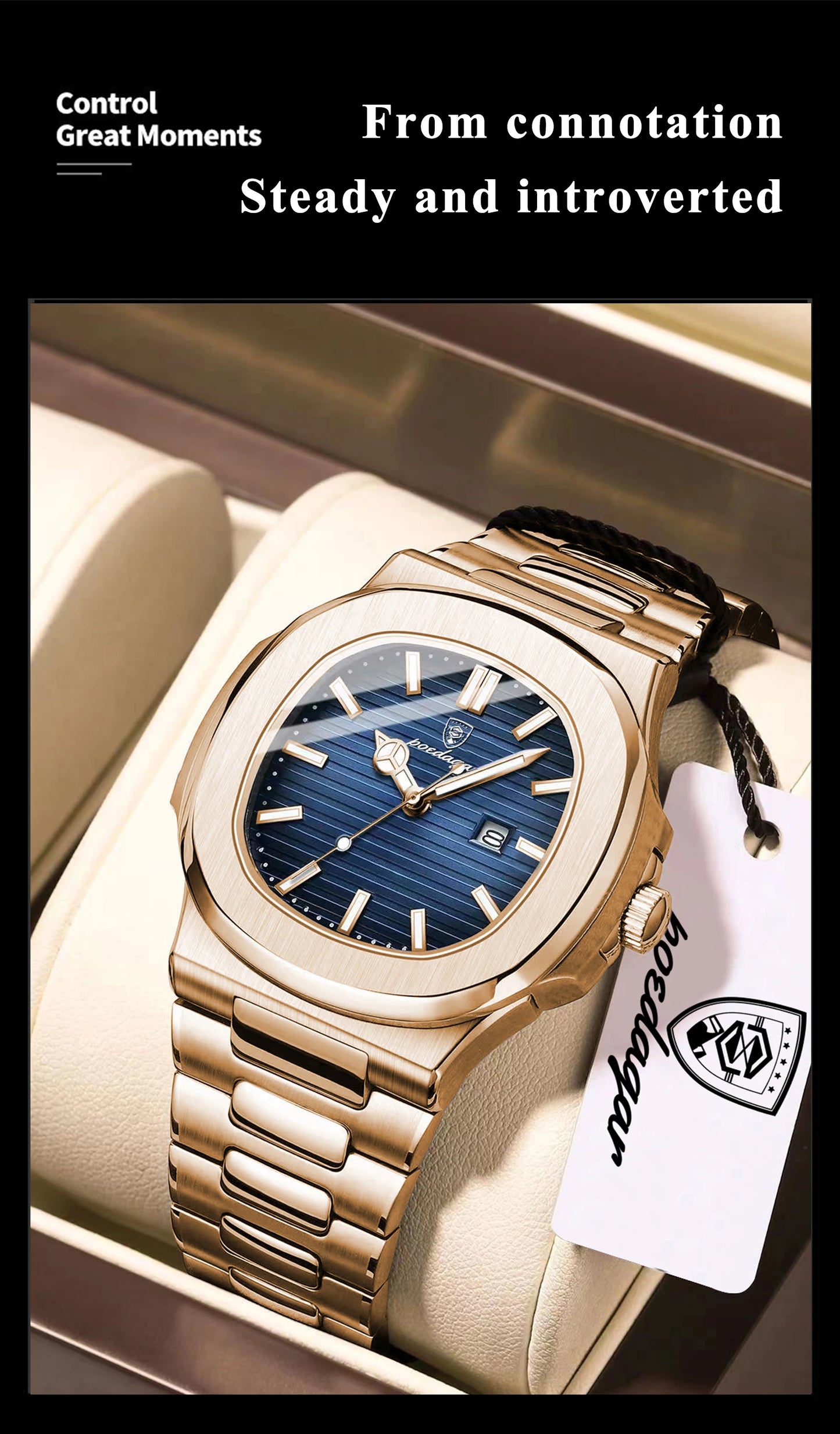 POEDAGAR Top Classic Men Wristwatch Waterproof Luminous Date Square Watch For Man Stainless Steel Sport Men's Quartz Watches+Box