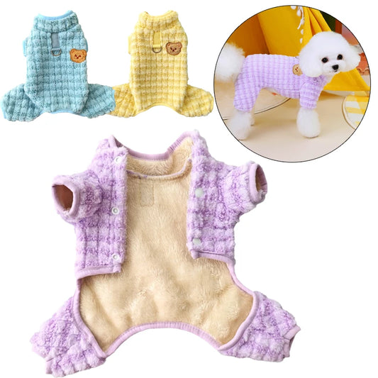 Plaid Winter Pet Jumpsuit – Warm Pajamas Overalls for Small Dogs, Pomeranians, Chihuahuas, and Puppies