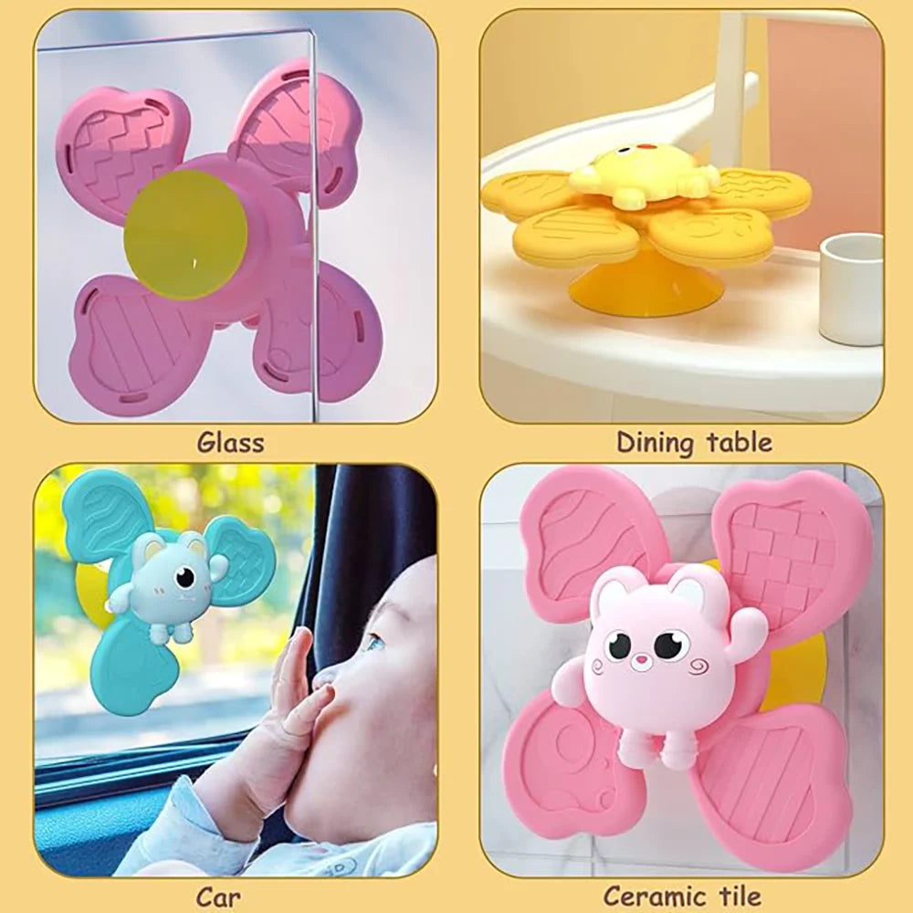 Baby Bath Toys Funny Bathing Sucker Spinner Suction Cup Cartoon Rattles Fidget Educational ToysChristmas Birthday Gifts for Kids