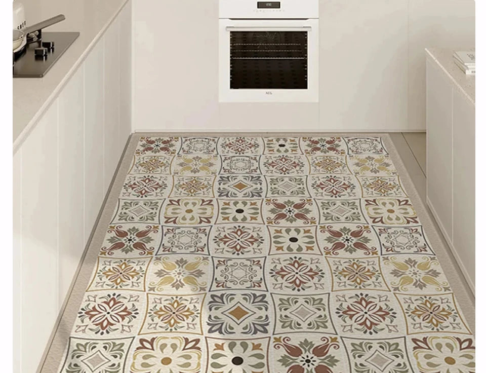 Kitchen Floor Mat Leather Pvc Carpet Waterproof Oil-proof Foot Mats Home Decoration Flower Floral Rug