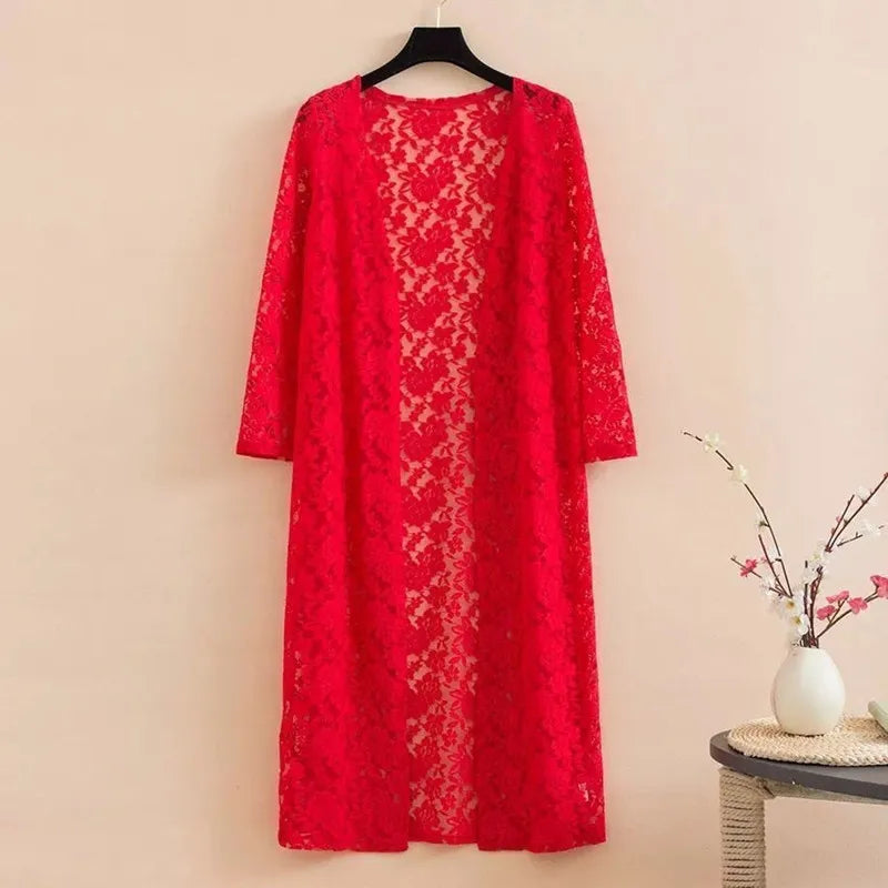 Summer Sun Protection Clothing Women Long Cardigan Female Cardigans Long Sleeve Women Lace Coat Jacket Ladies Shawl Outerwear