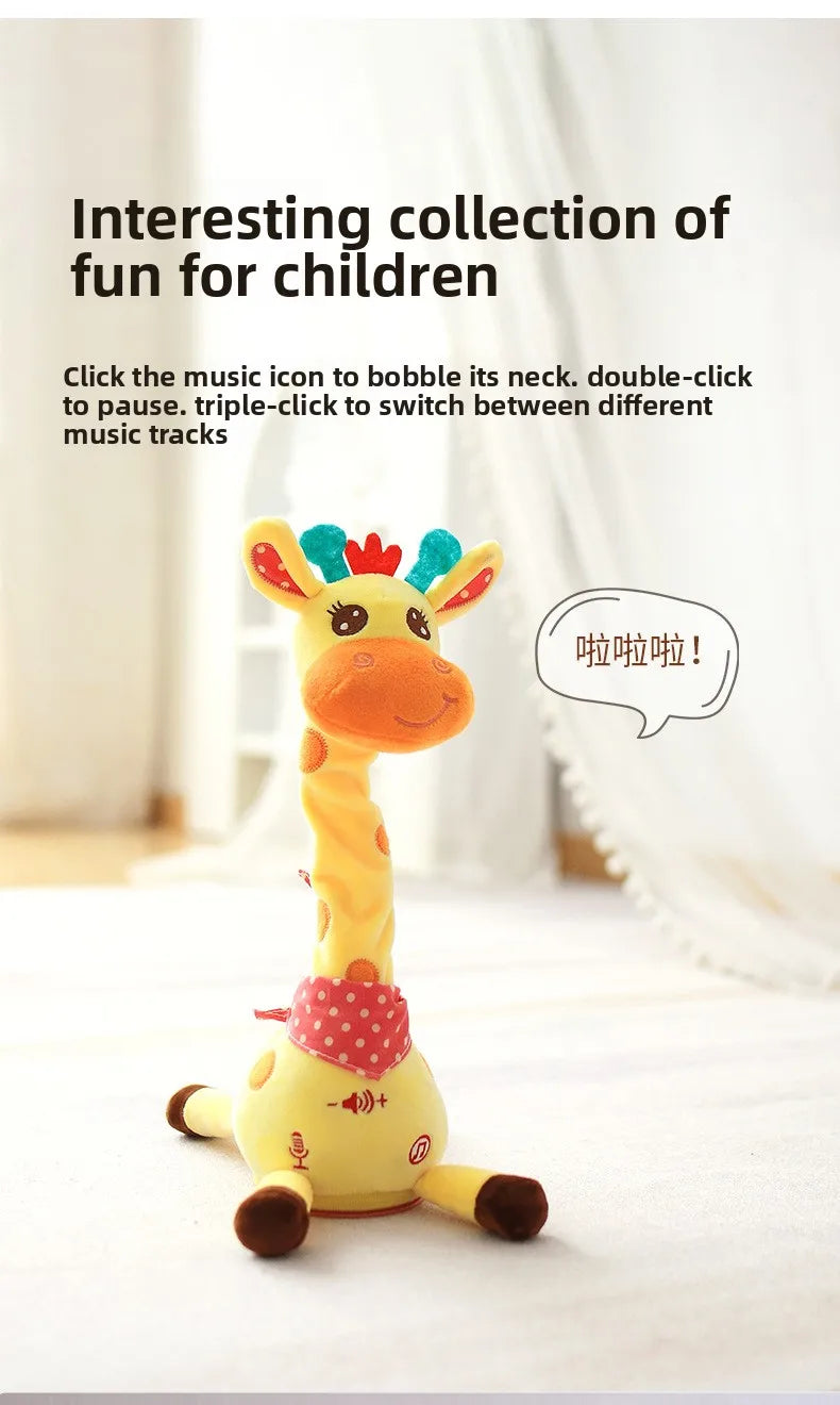 Cute Dancing Talking Giraffe Toy Repeating What You Say with 10 Songs Adjustable Volume Swaying Dancing Giraffe Musical Glowing