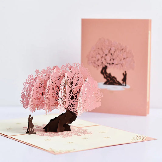 Exquisite 3D Pop Up Peach Blossom Tree Greeting Card Birthday Gifts Rose Flowers Cake Postcard For Children To Blessing Teacher
