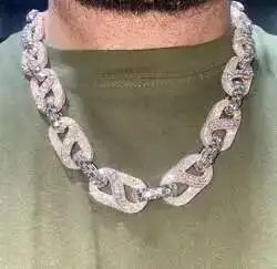 25MM Iced Out Hiphop Chain 925 Sterling Silver Buss Down Baguette   Round VVS Moissanite Cuban Chain