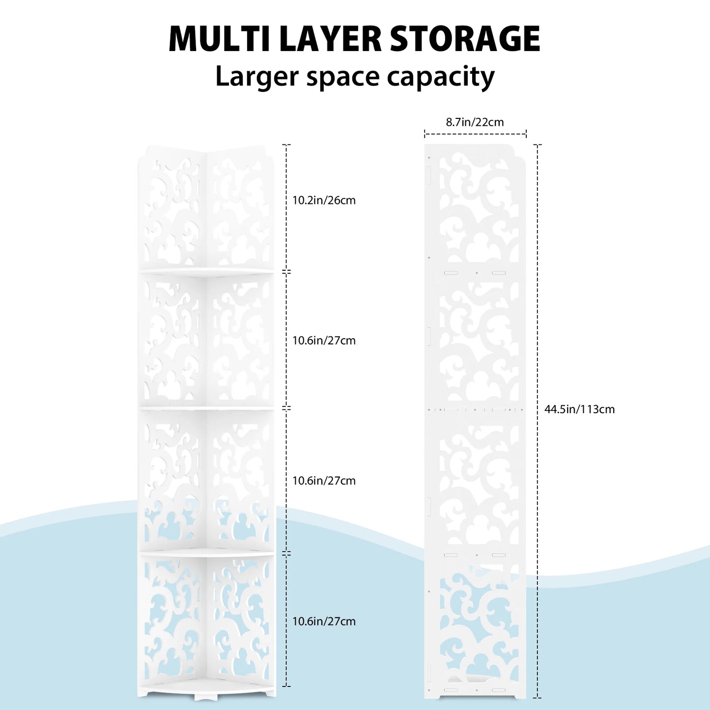 4 Tier Bathroom Corner Cabinet Storage Unit White, Floor Standing Shower Caddy Corner Shelf, PVC Waterproof Storage Organiser
