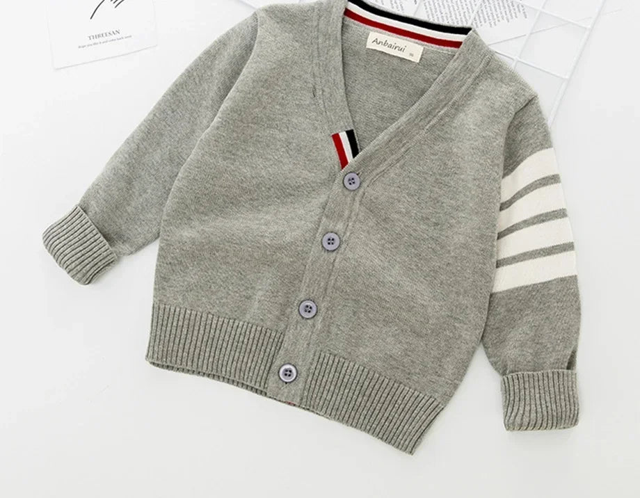 Kids Striped Knit Cardigan – Soft Cotton V-Neck Sweater for Boys & Girls, Warm Autumn Winter Knitwear