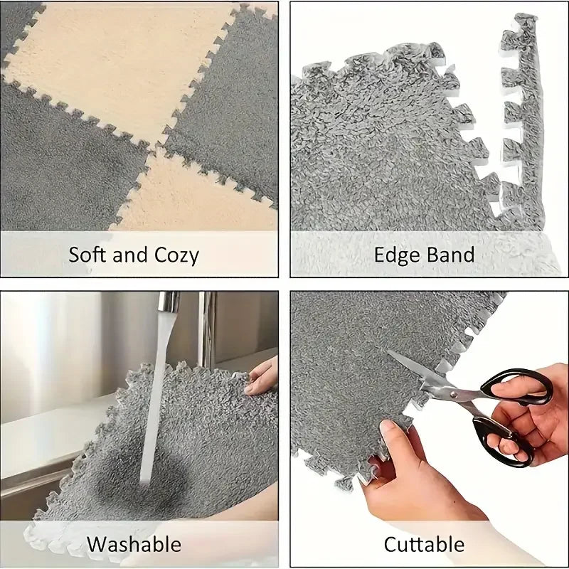 6/12Pcs Baby Play Mat EVA Foam Puzzle Tiles Soft Plush Interlocking Crawling Mat Non-Slip Nursery Floor Rug Washable