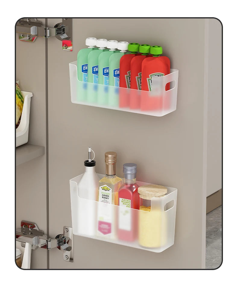 WORTHBUY Wall Mounted Punch Free Self Adhesive Storage Rack Holder Cabinet Door Plastic Organiser Shelf Kitchen Accessories