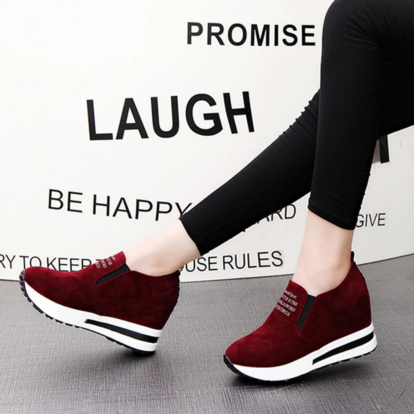 High Platform Shoes 2024 Spring Breathable Suede Sneakers Hidden Increasing Sport Shoes Women Wedge Casual Chunky Shoes