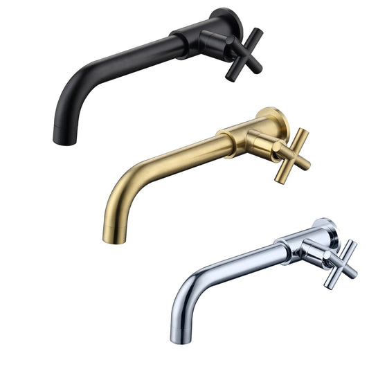 Bathroom Wall Mounted Long Mop Pool Faucet Single Cold Brass Basin Faucet Balcony Wash Basin Tap Black Brushed Gold Water Taps
