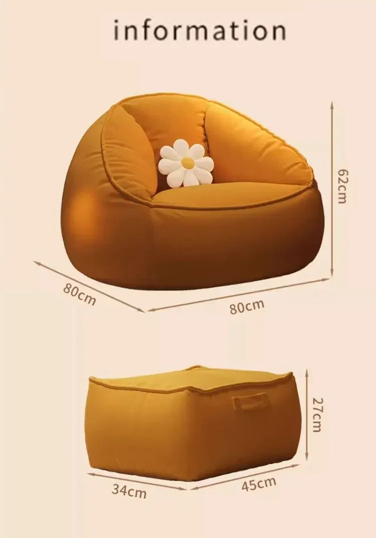 Single Lazy Bean Bag Sofa Upscale Soft Balcony Comfortable Sofa Chair with Footrest Padding Included Home Furniture