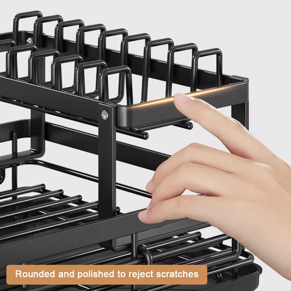 Popular Dish Drying Rack Kitchen Adjustable Steel 2 Tier Plates Organiser Dish Bowl Drainer Storage Rack Kitchen Utensils