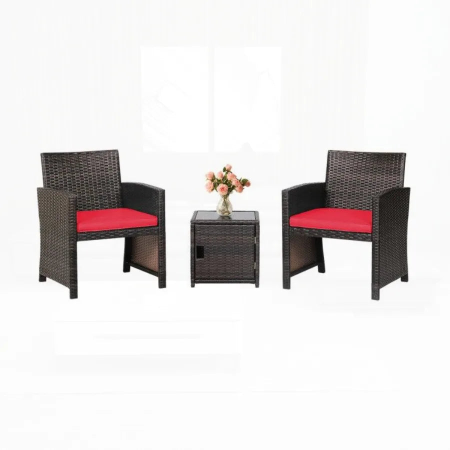 3 Pieces Patio Wicker Furniture Set with Storage Table and Protective Cover