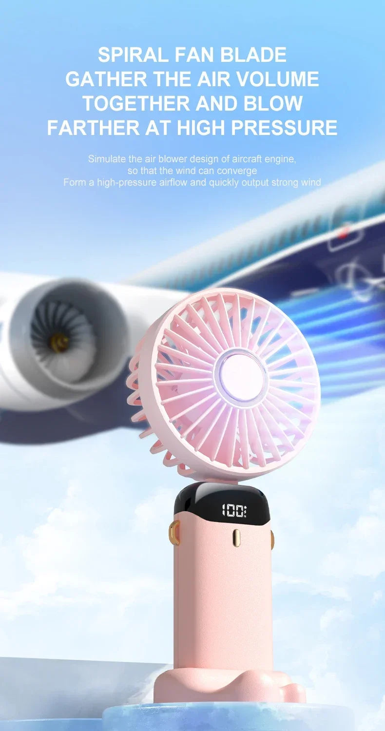 5 Speed Handheld USB Rechargeable Foldable Mini Fan 1800mAh