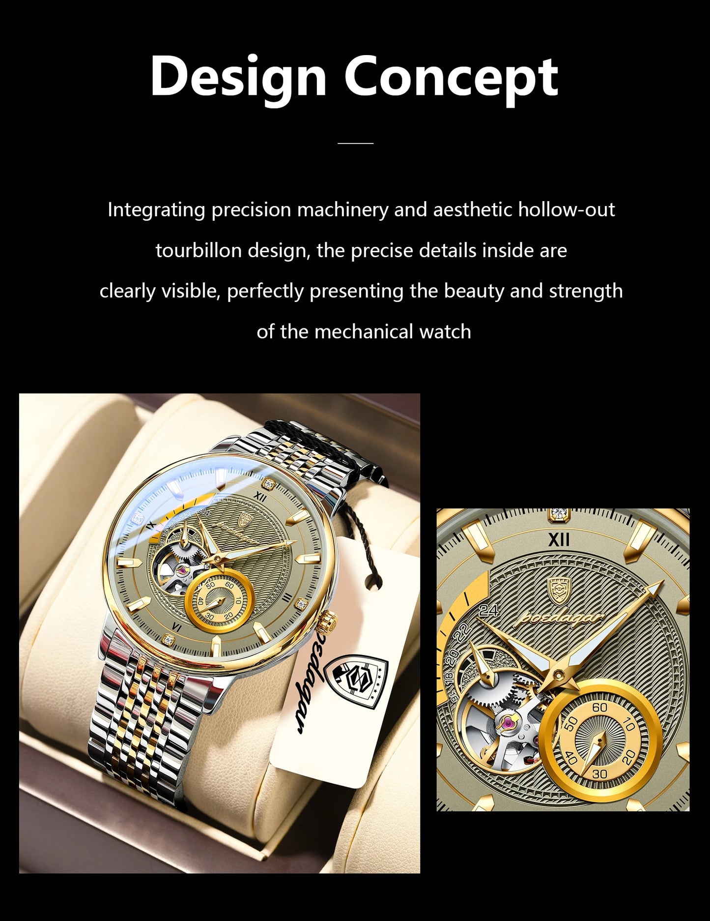 POEDAGAR Luxury Man Watch Stainless Steel Hollow Tourbillon Men Clock Luminous Mechanical Automatic Business Men's Watches Reloj