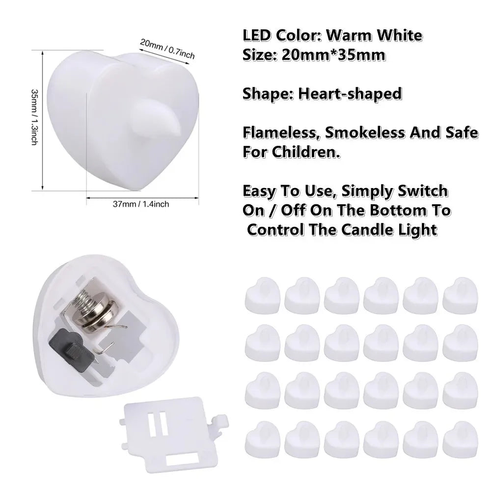 24/48 Pack Heart Shaped LED Tea Lights Candles with Artificial Rose Petals Romantic Night Decorations  for Wedding Anniversary