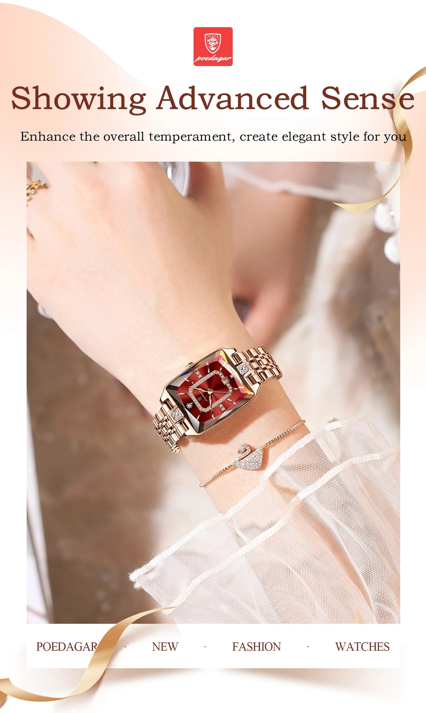 POEDAGAR Fashion High Quality Women Wristwatch Waterproof Date Ladies Watch Rectangle Stainless Steel Women's Quartz Watches+Box