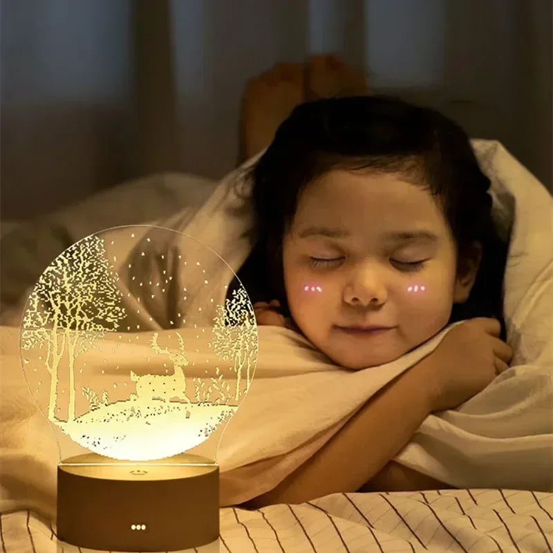 Creative 3D Acrylic Night Light USB Operated Bedroom Bedside LED Table Lamp Ornaments Christmas Holiday Birthday Event Gift