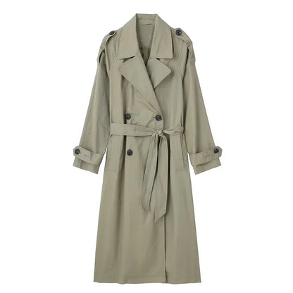 Women Trench Coat With Belt Solid Double Breasted