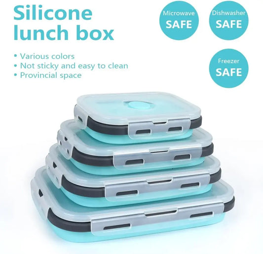 4PS Collapsible Food Storage Containers with Lids & Vent,, Kitchen Stacking Silicone Collapsible Meal Prep Container Set for