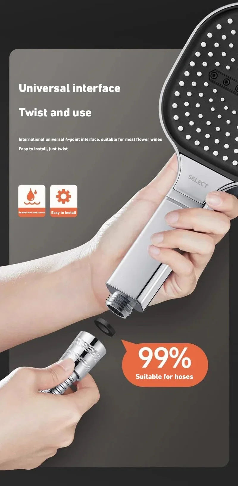 13cm Large Panel 3 Modes Adjustable Shower Head  High Pressure Massage Shower Head Filter Element Bathroom Accessories