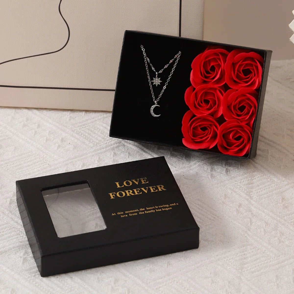 Valentine's Day Eternal Flower Rose Gift Box for Ring Pendants Jewelry Present Window Opening Design Gift Box Packaging Romantic