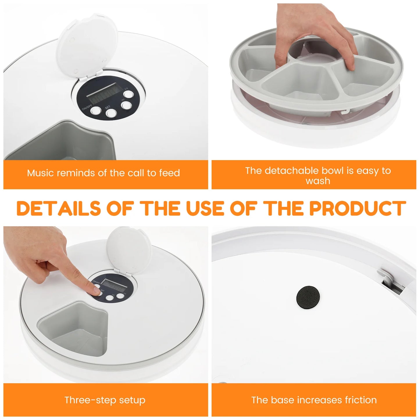 Automatic Pet Feeder 6-Grids 24 Hour Timing Wet/Dry Snacks Feeding Device Battery Powered For Cats Dogs Foods Dispenser