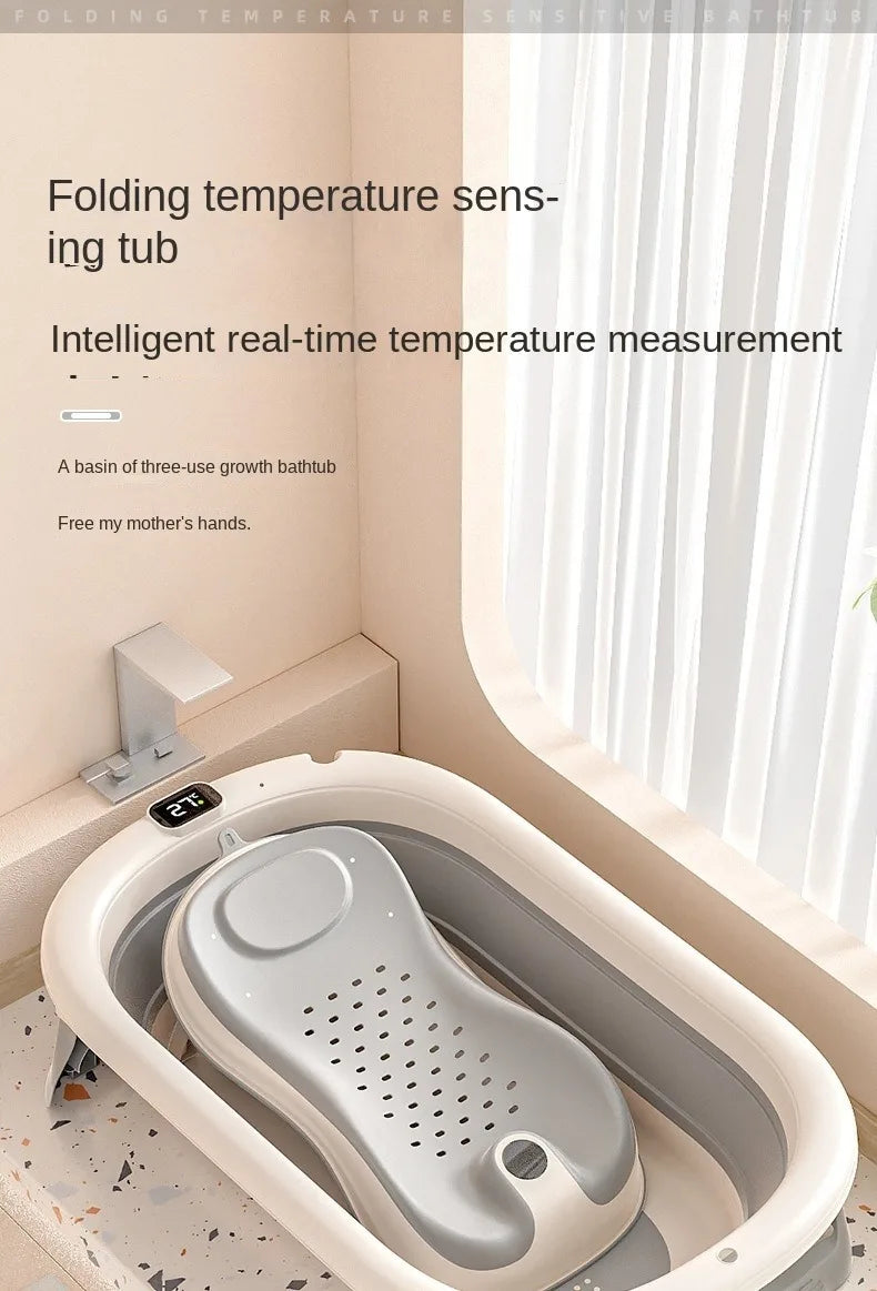 Multi-Functional Collapsible Baby Bathtub with Bath Rack and Non-Slip Mat Foldable Baby Shower Tub Portable Space Saving