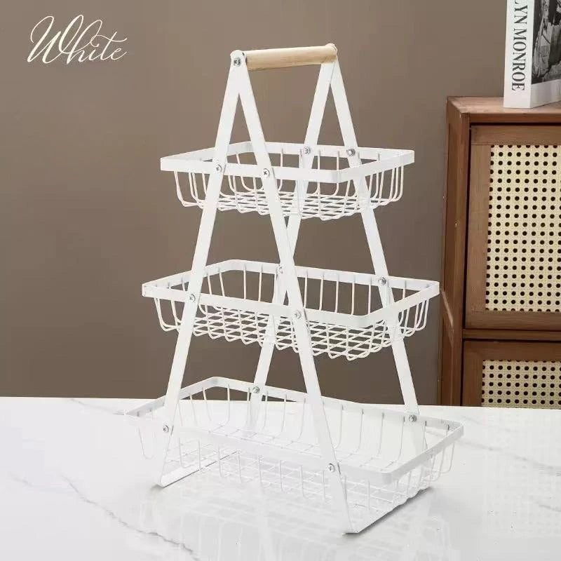 2-3 Tiers Countertop Fruit Basket Portable Iron Art Kitchen Organiser for Fruits Bread Snacks Storage Rack