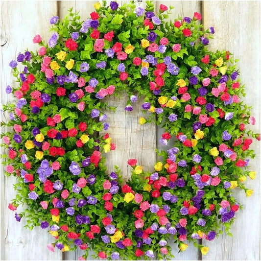 14in Spring Cottage Wreaths Artificial Flower with Plastic Green Eucalyptus Wreath for Wall wedding Home Party Outdoor Decor