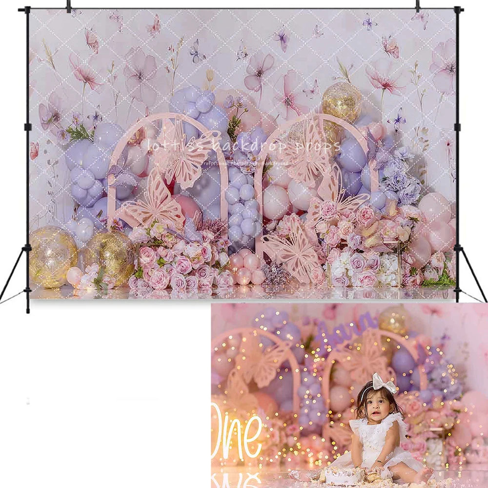 1st Birthday Cake Smash Backdrops Kids Baby Photography Child Photocall Fairy Balloons Wild One Garden Cute Bow Theme Background