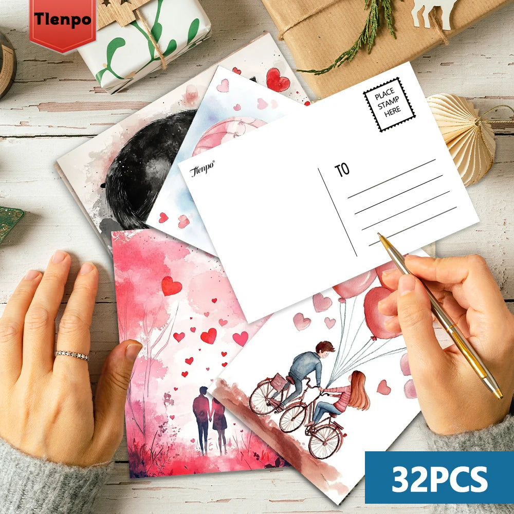 32pcs Valentine's Day Animal Postcards, Love Gift Cards, Christmas Gifts, Living Room Decor, Bedroom Decoration, High-Quality