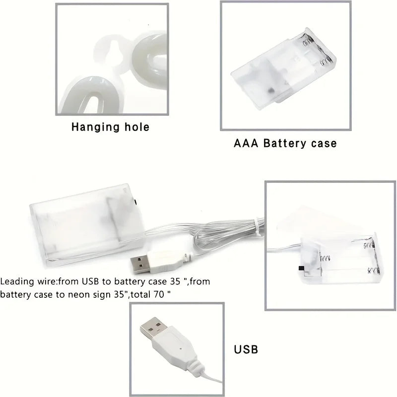 LED Neon Sign with USB/Battery for Bar Bedroom Game Room Wedding Party Wall Decor Christmas Gift Customizable Lighting