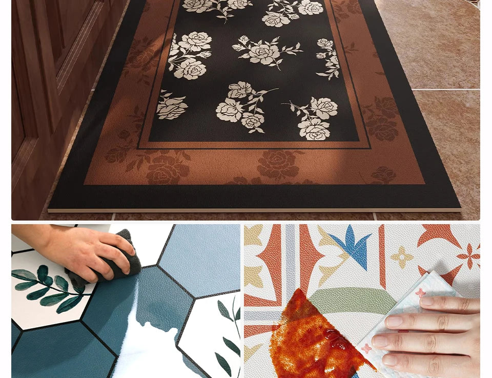 Rug for Kitchen Waterproof Non-slip Leather PVC Floor Mat American Retro Style Rugs Oil-proof Stain-resistant Long Carpets 주방 카펫
