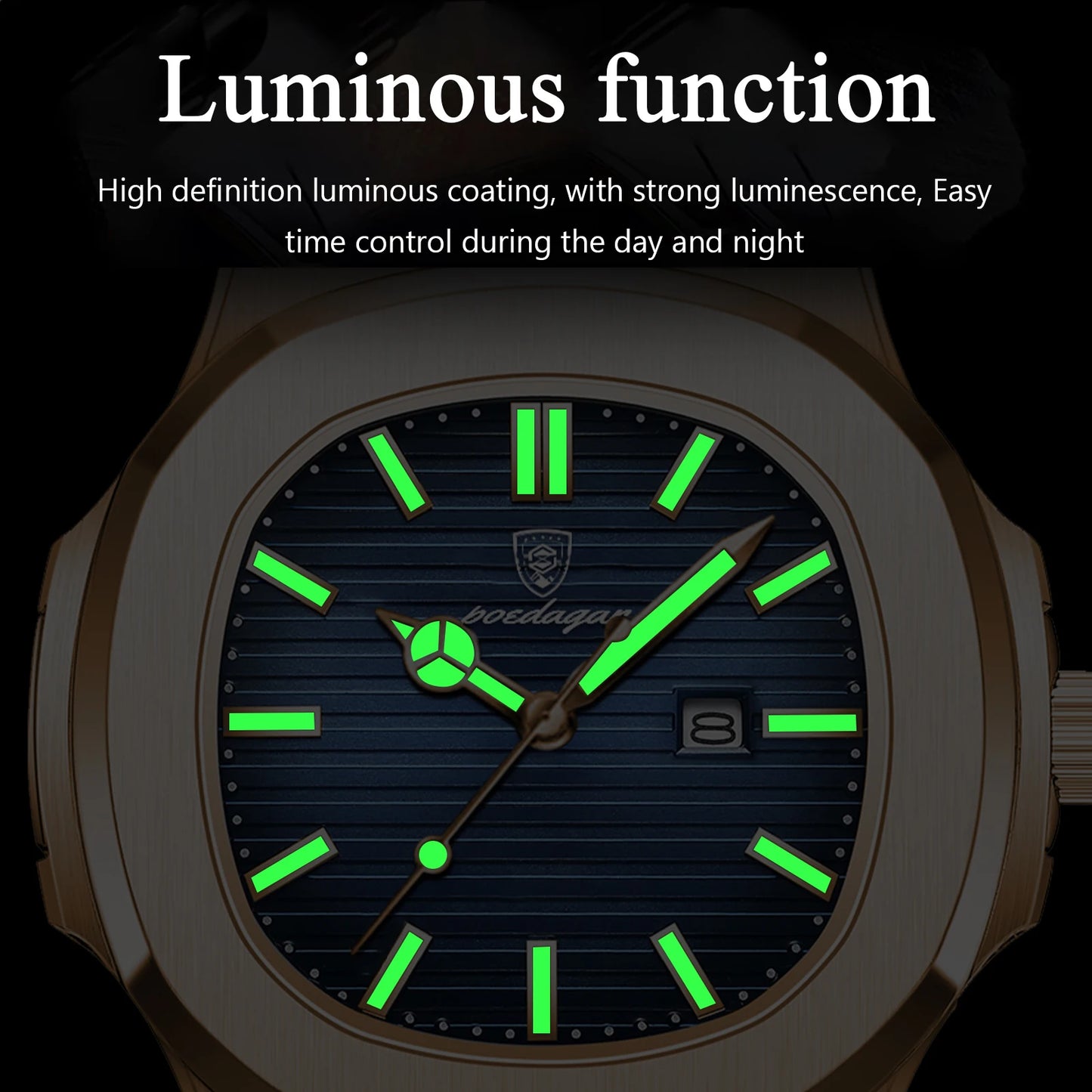 POEDAGAR Top Classic Men Wristwatch Waterproof Luminous Date Square Watch For Man Stainless Steel Sport Men's Quartz Watches+Box